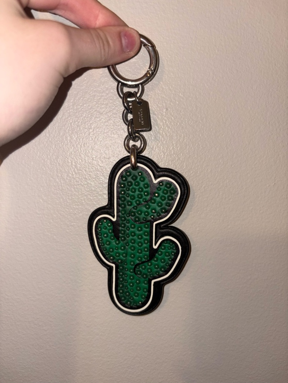 Coach Leather Cactus Keychain Charm in Green and Black